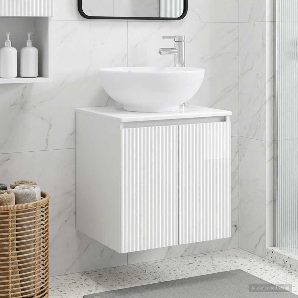 Mobile Lavabo da Parete Bianco Lucido 49,5 x 44,5 x 65 cm | homemem39