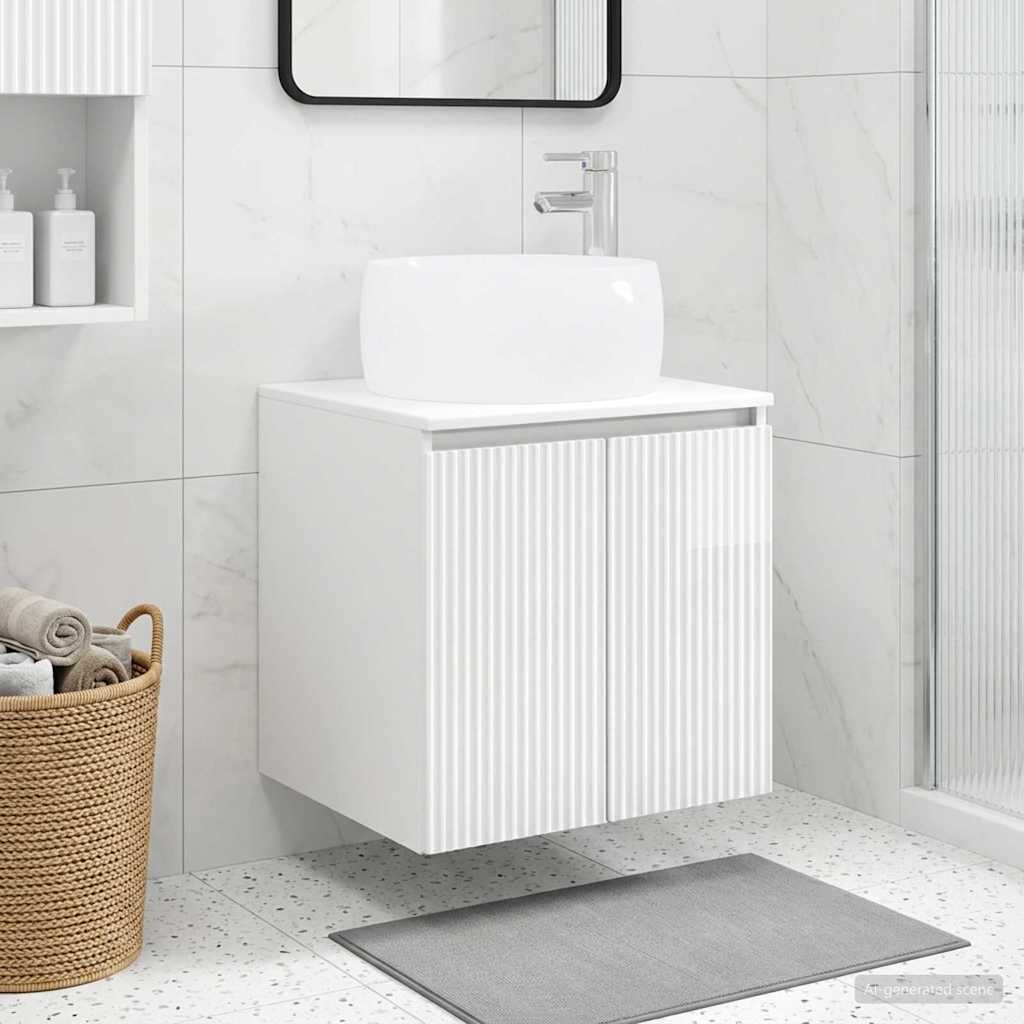Mobile Lavabo da Parete Bianco Lucido 49,5 x 44,5 x 66 cm | homemem39