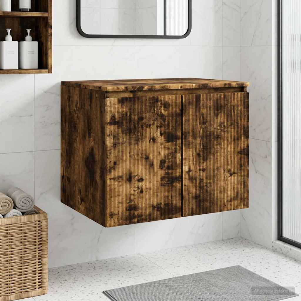 Mobiletto da Bagno a Muro Rovere Fumo 62,5 x 44,5 x 50 cm - homemem39