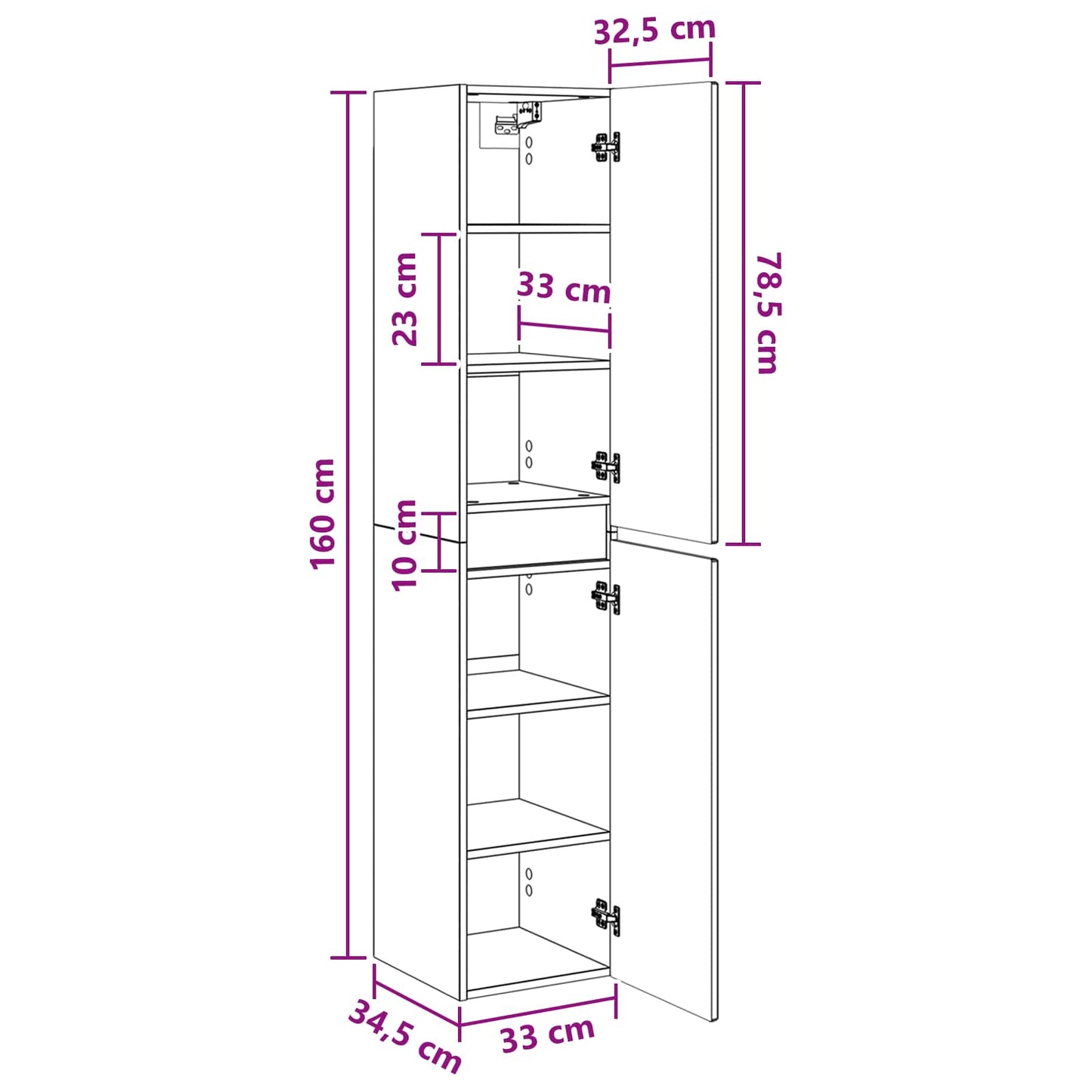 Mobiletto da Bagno a Muro Bianco 33 x 34,5 x 160 cm | homemem39