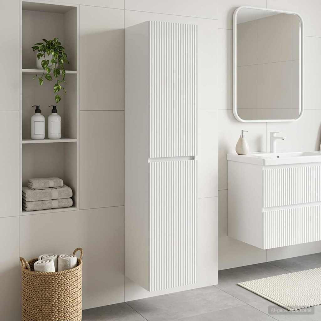 Mobiletto da Bagno a Muro Bianco Lucido 33 x 34,5 x 160 cm | homemem39