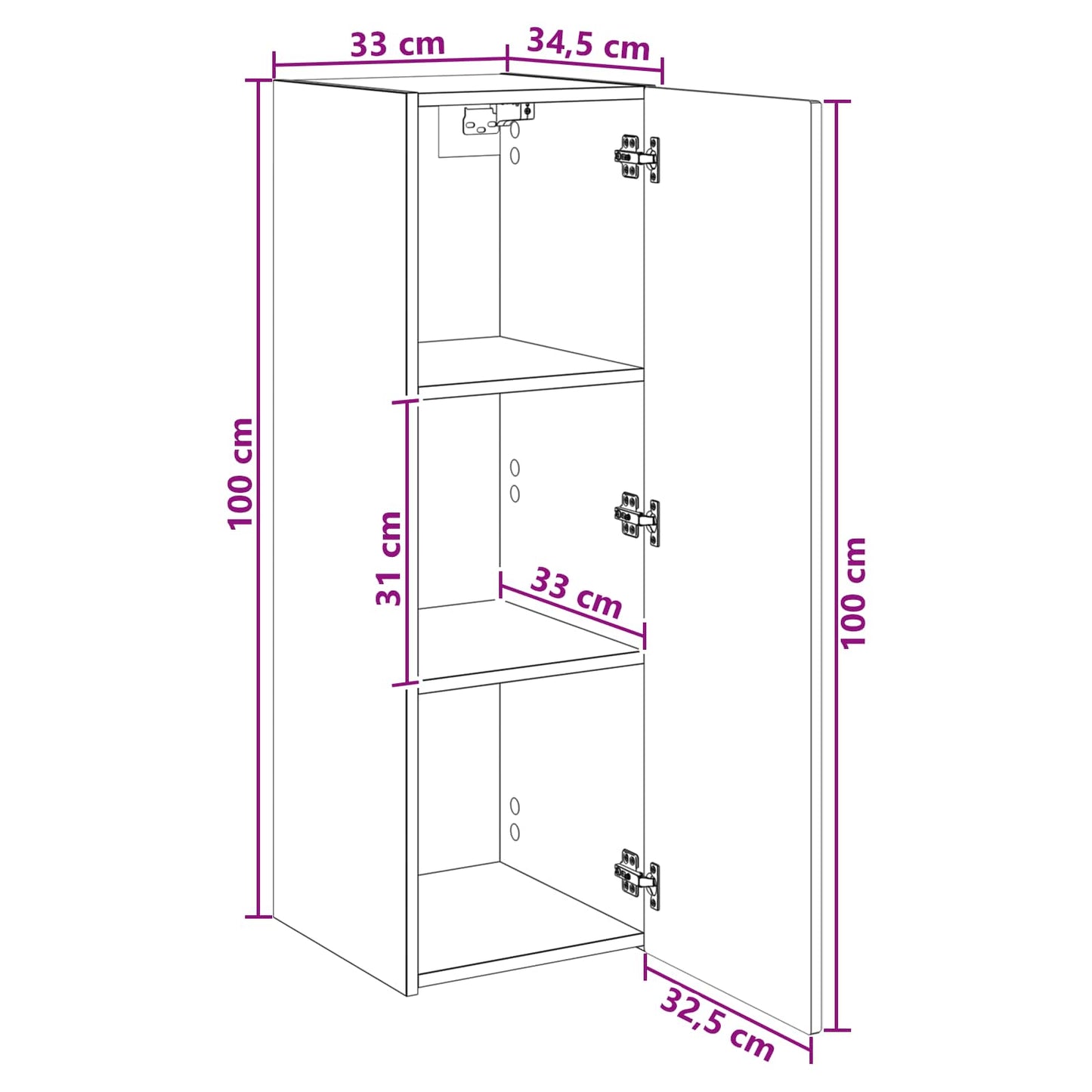Mobiletto da Bagno a Muro Bianco 33 x 34,5 x 100 cm | homemem39