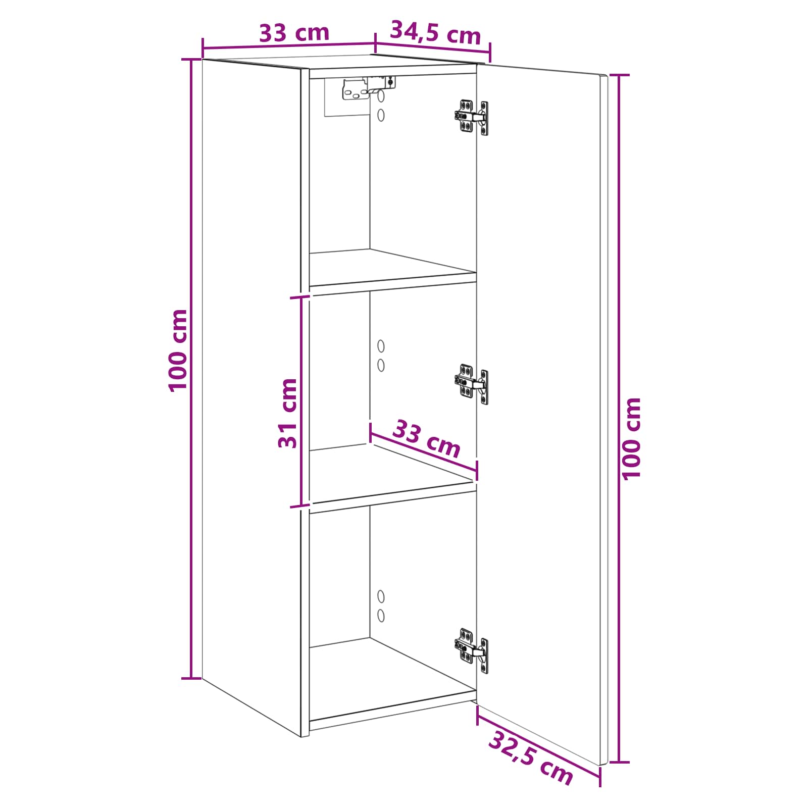 Mobiletto da Bagno a Muro Bianco 33 x 34,5 x 100 cm | homemem39