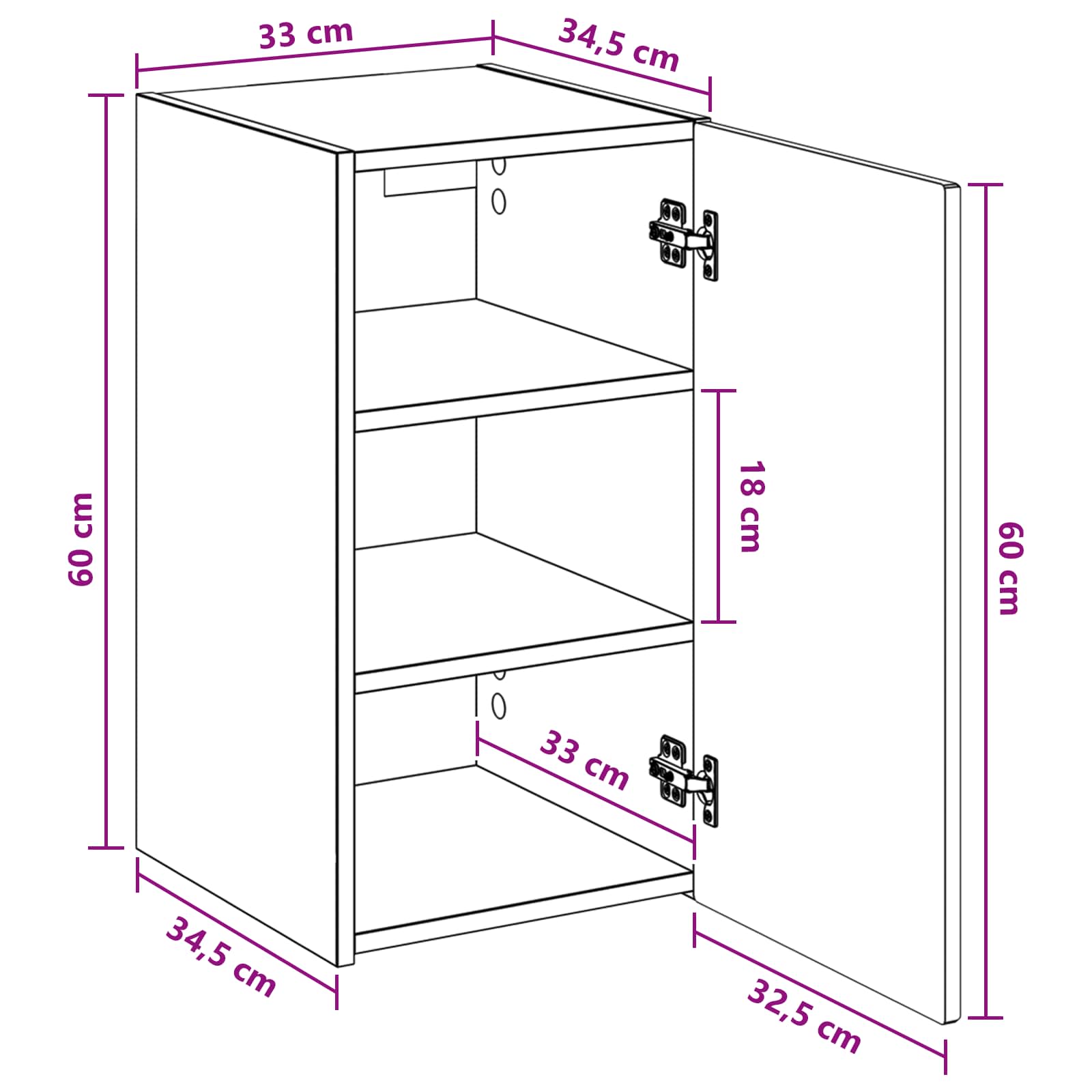 Mobiletto da Bagno a Muro Bianco 33 x 34,5 x 60 cm | homemem39