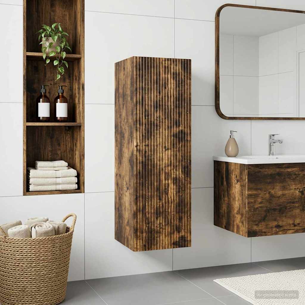 Mobiletto da Bagno a Muro Rovere Fumo 33 x 34,5 x 60 cm