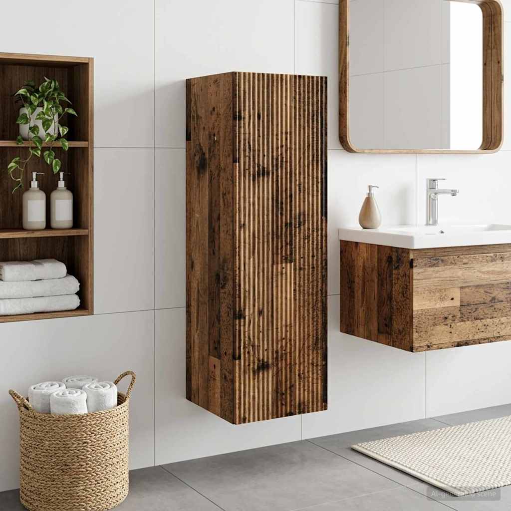 Mobiletto da Bagno a Muro Legno antico 33 x 34,5 x 60 cm
