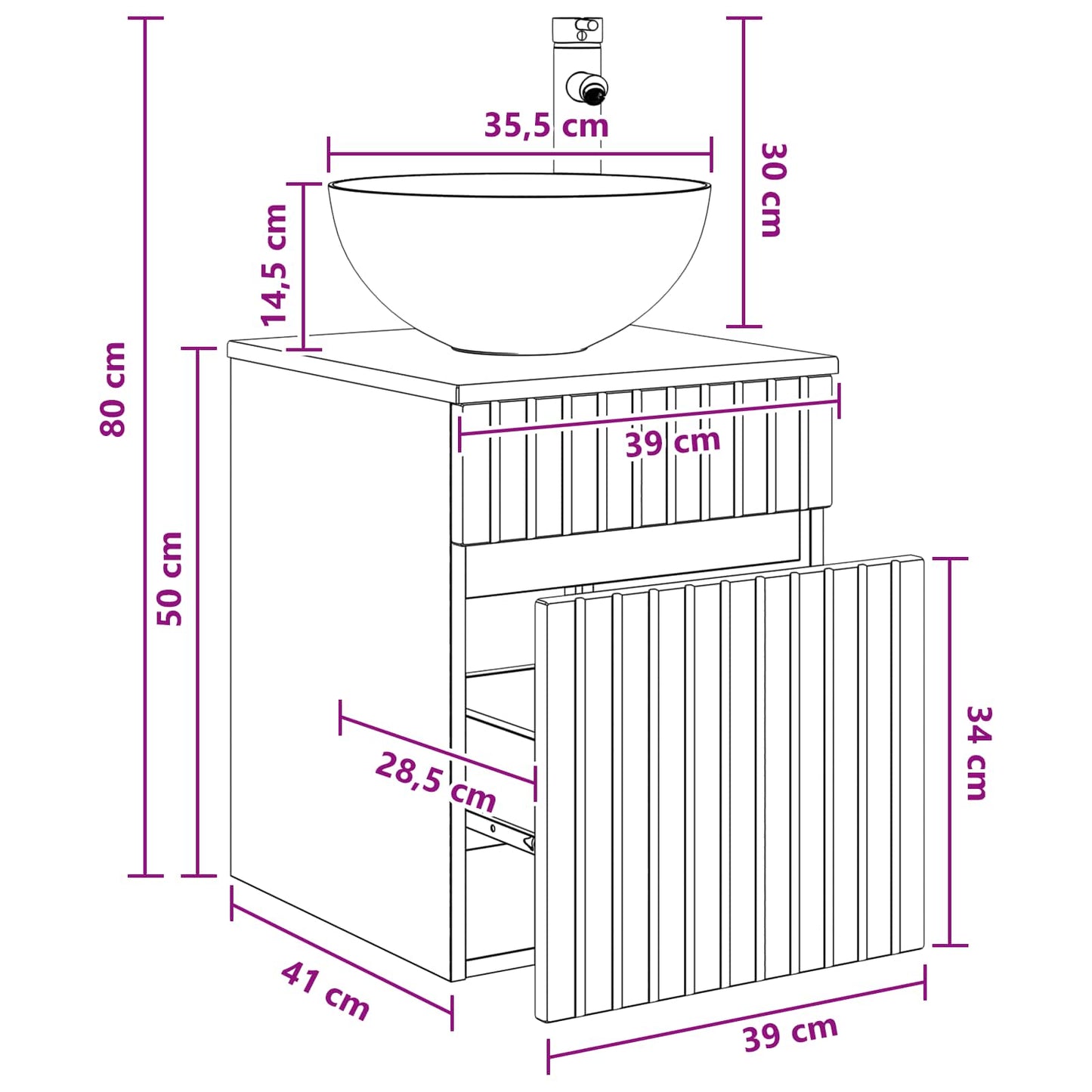 Mobile lavabo da parete Nero 39 x 41 x 64,5 cm | homemem39