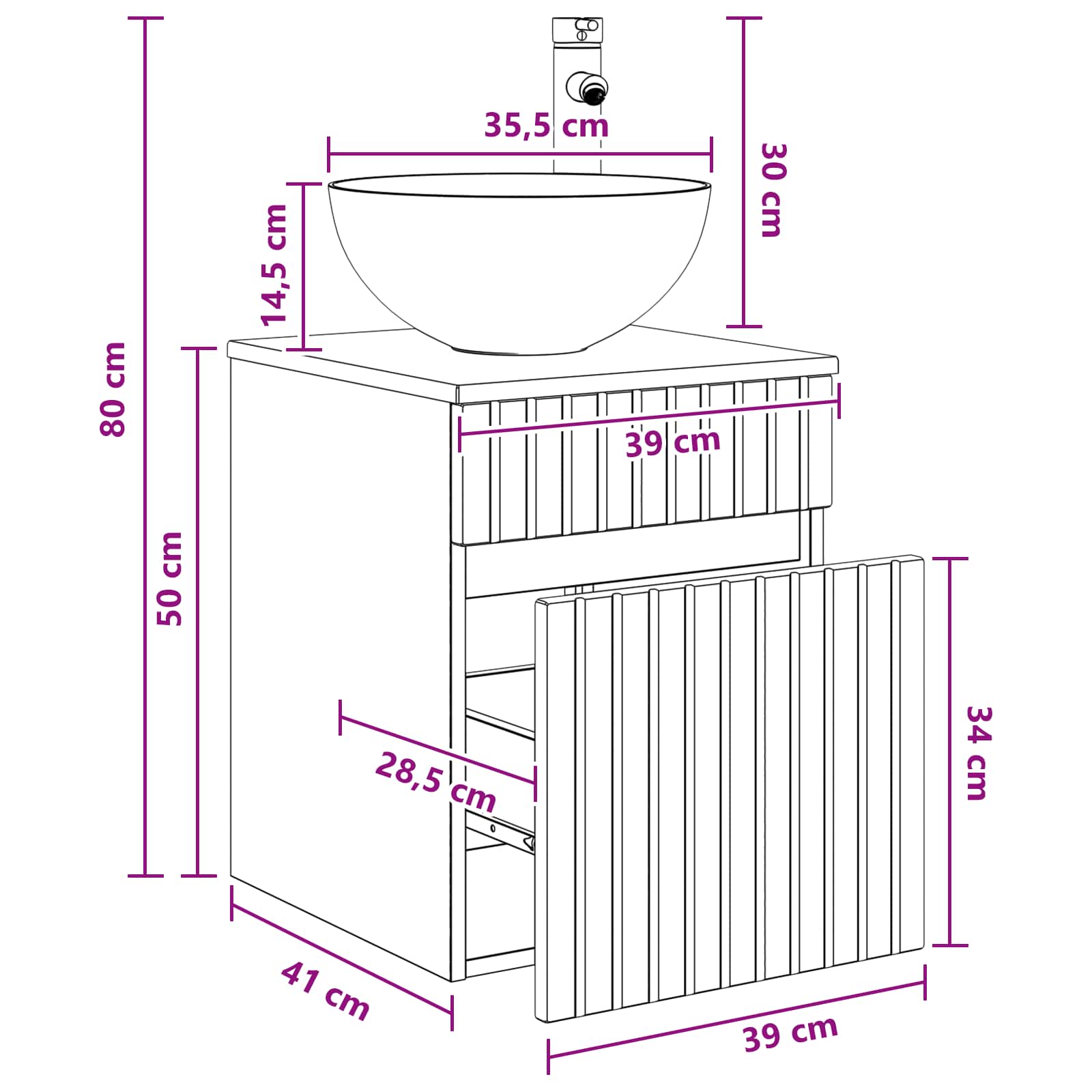 Mobile lavabo da parete Rovere Fumo 39 x 41 x 64,5 cm | homemem39