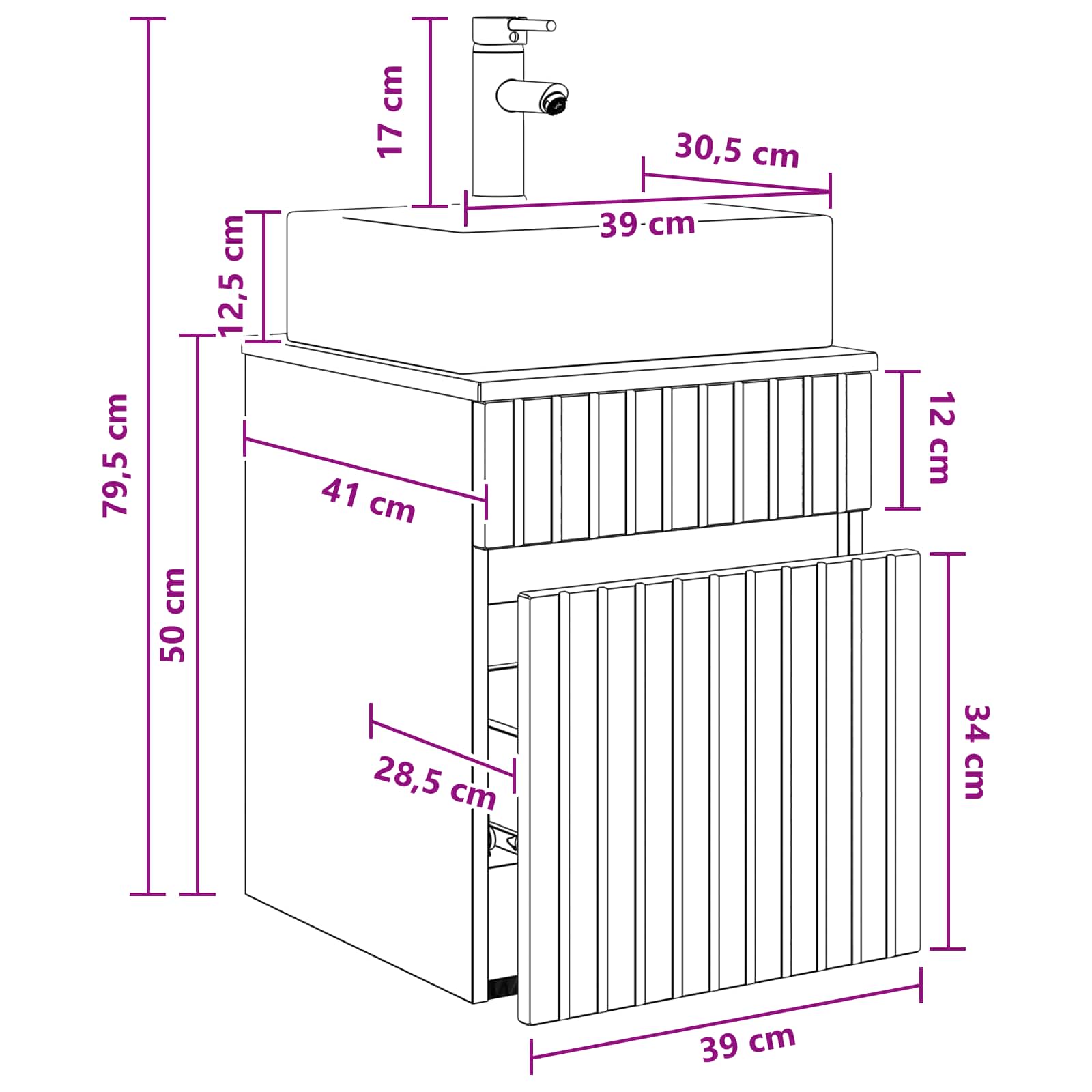 Mobile Lavabo da Parete Rovere Fumo 39 x 41 x 62,5 cm | homemem39