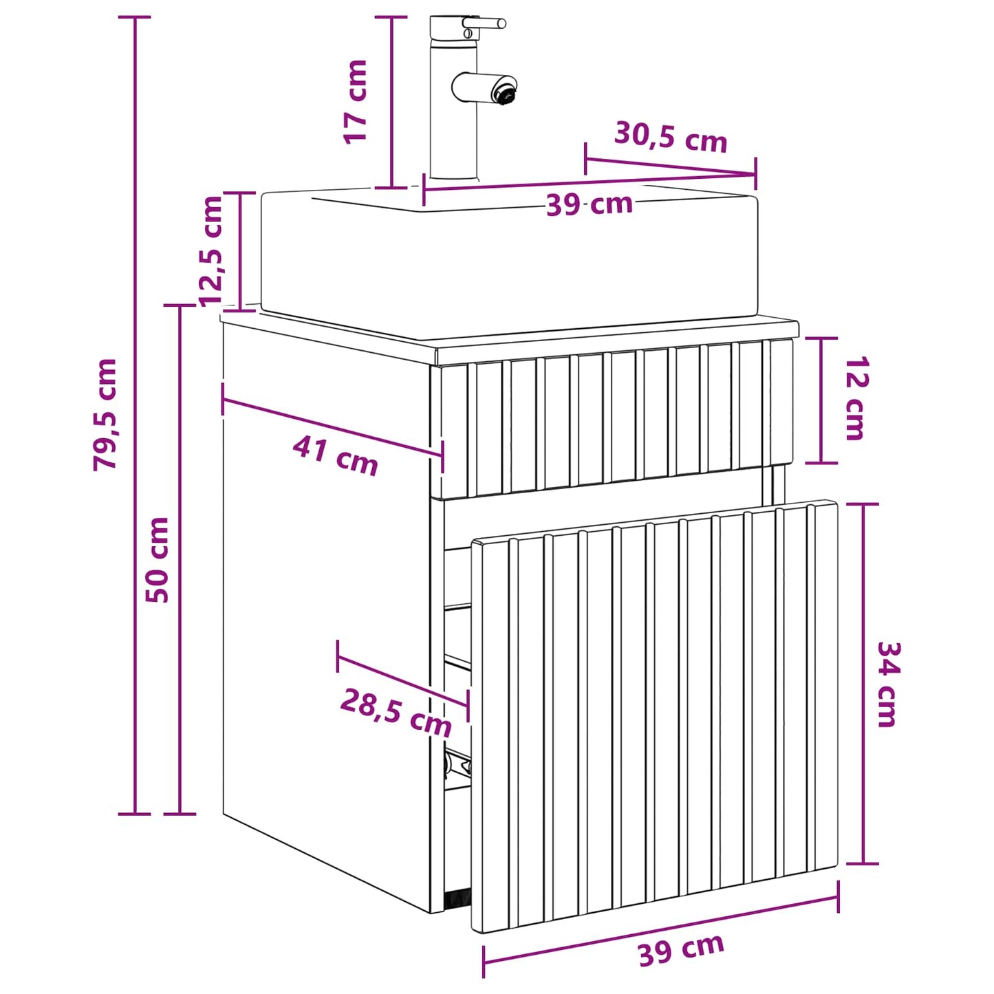 Mobile Lavabo da Parete Legno antico 39 x 41 x 62,5 cm | homemem39