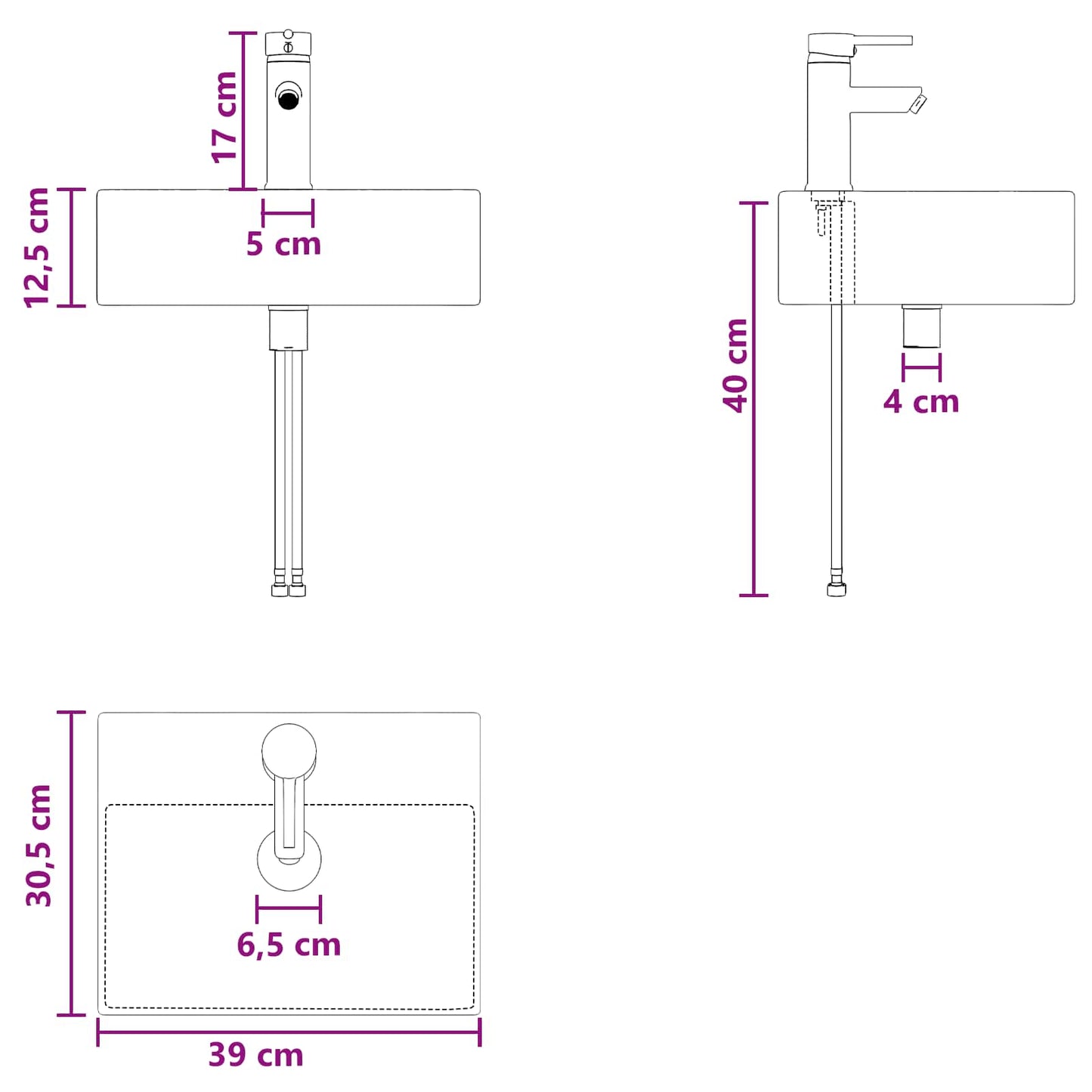 Mobile Lavabo da Parete Legno antico 39 x 41 x 62,5 cm