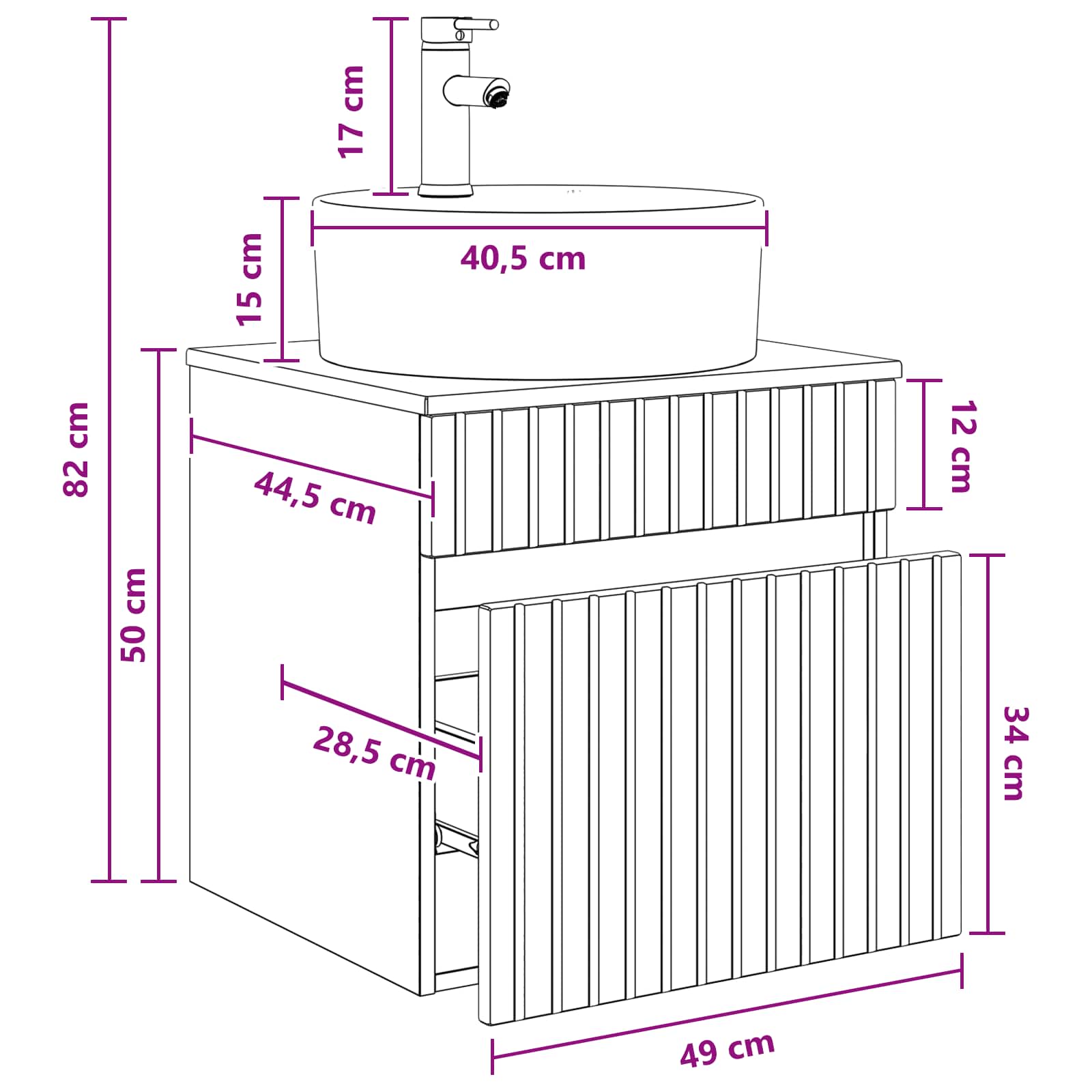 Mobile lavabo da parete Legno antico 49 x 44,5 x 65 cm | homemem39