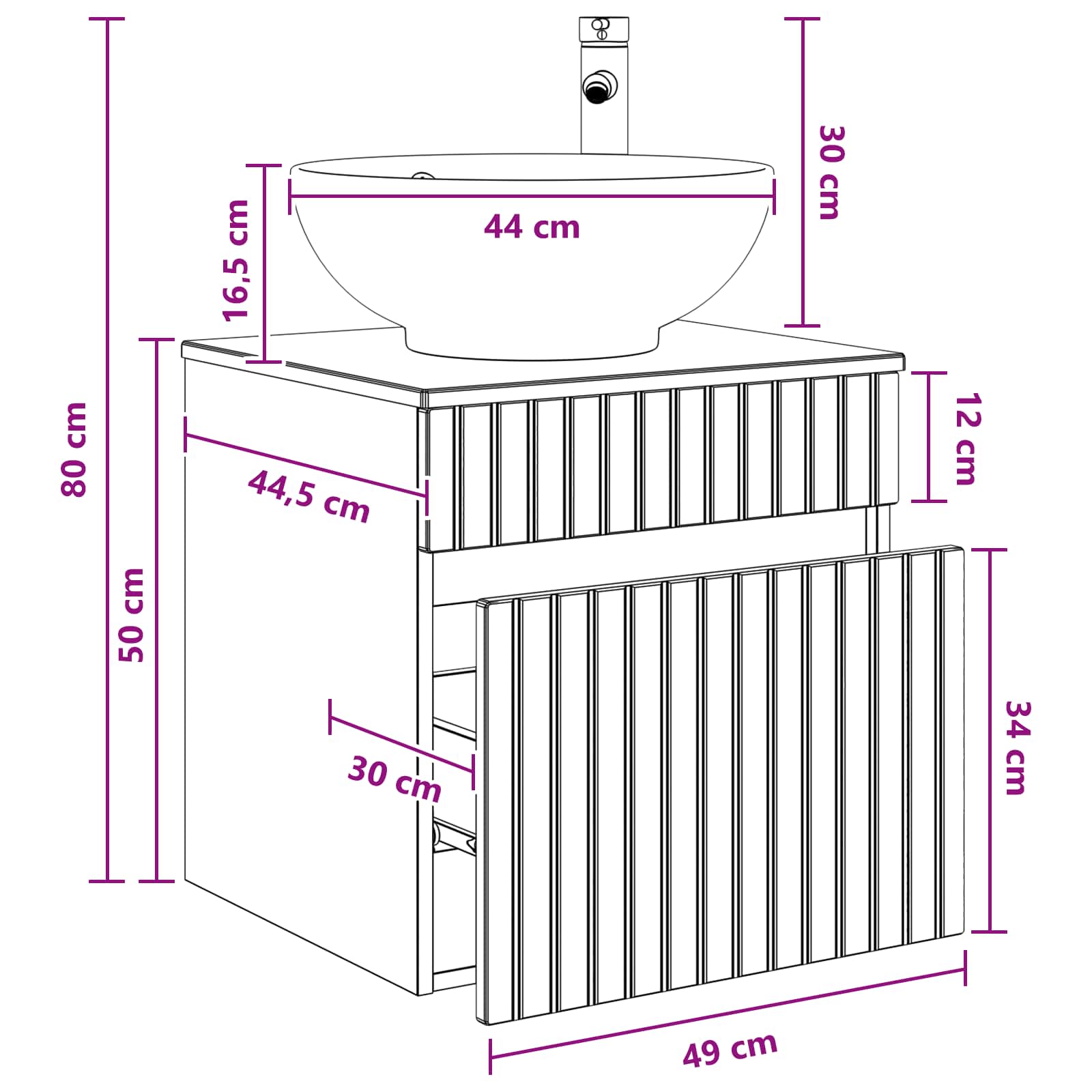 Mobile lavabo da parete Nero 49 x 44,5 x 66,5 cm | homemem39