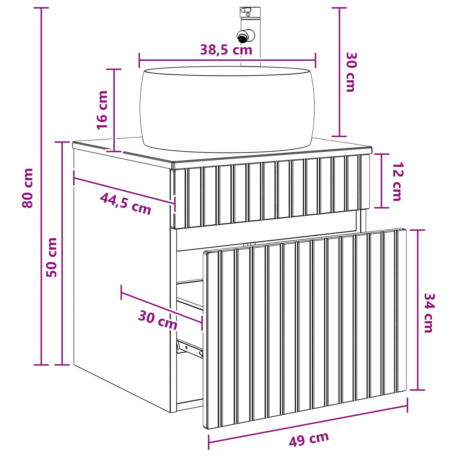 Mobile lavabo da parete Grigio Cemento 49 x 44,5 x 66 cm | homemem39