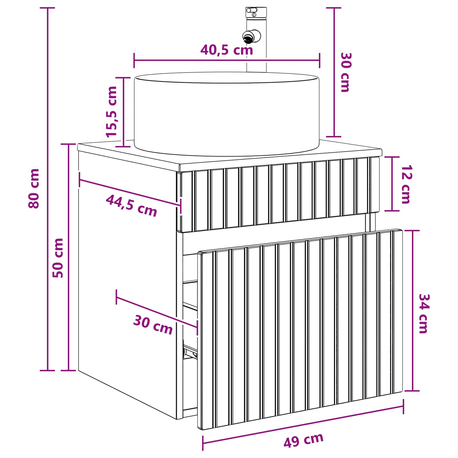 Mobile lavabo da parete Sonoma grigio 49 x 44,5 x 65,5 cm | homemem39