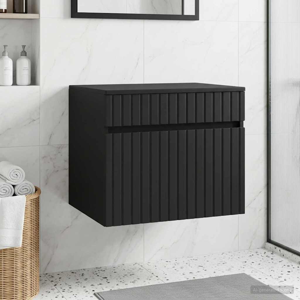 Mobiletto da Bagno a Muro Nero 59 x 44,5 x 50 cm