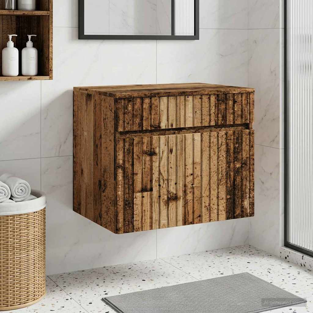 Mobiletto da Bagno a Muro Legno antico 59 x 44,5 x 50 cm | homemem39