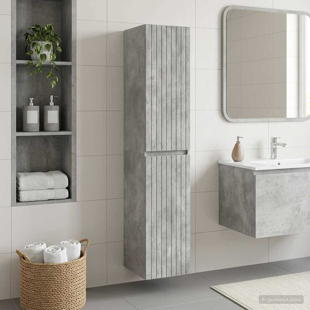 Mobiletto da Bagno a Muro Grigio Cemento 33 x 34,5 x 160 cm | homemem39