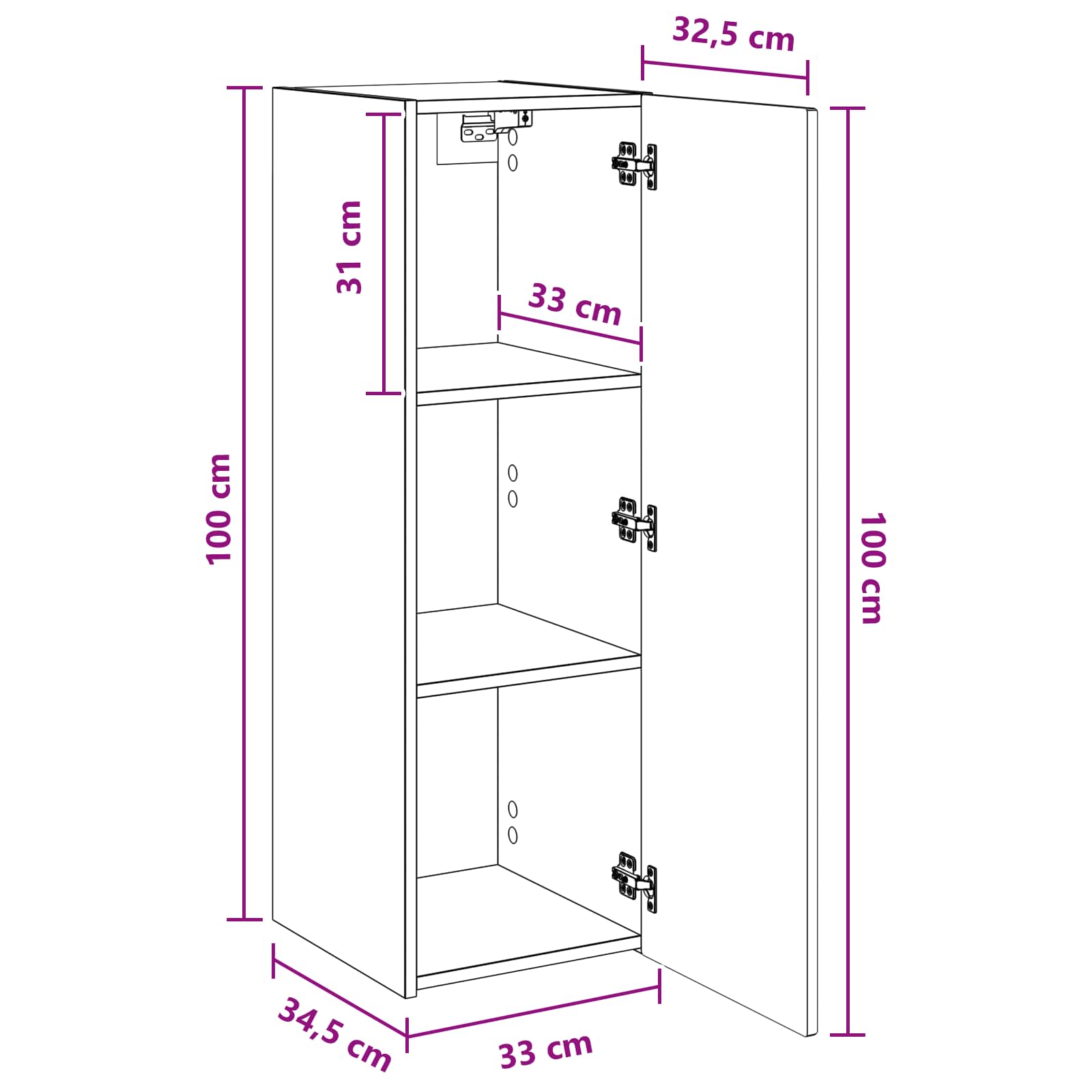Mobiletto da Bagno a Muro Rovere Fumo 33 x 34,5 x 100 cm | homemem39