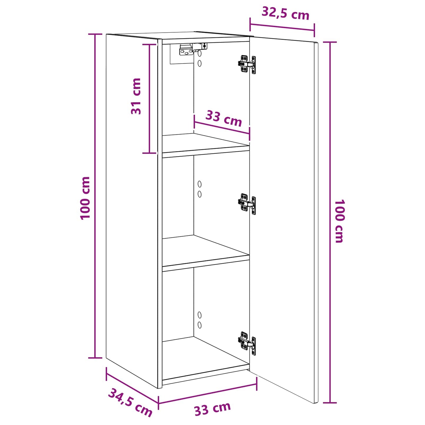 Mobiletto da Bagno a Muro Sonoma grigio 33 x 34,5 x 100 cm | homemem39
