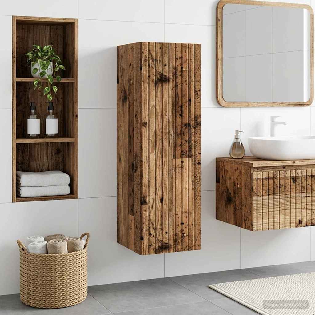 Mobiletto da Bagno a Muro Legno antico 33 x 34,5 x 100 cm | homemem39