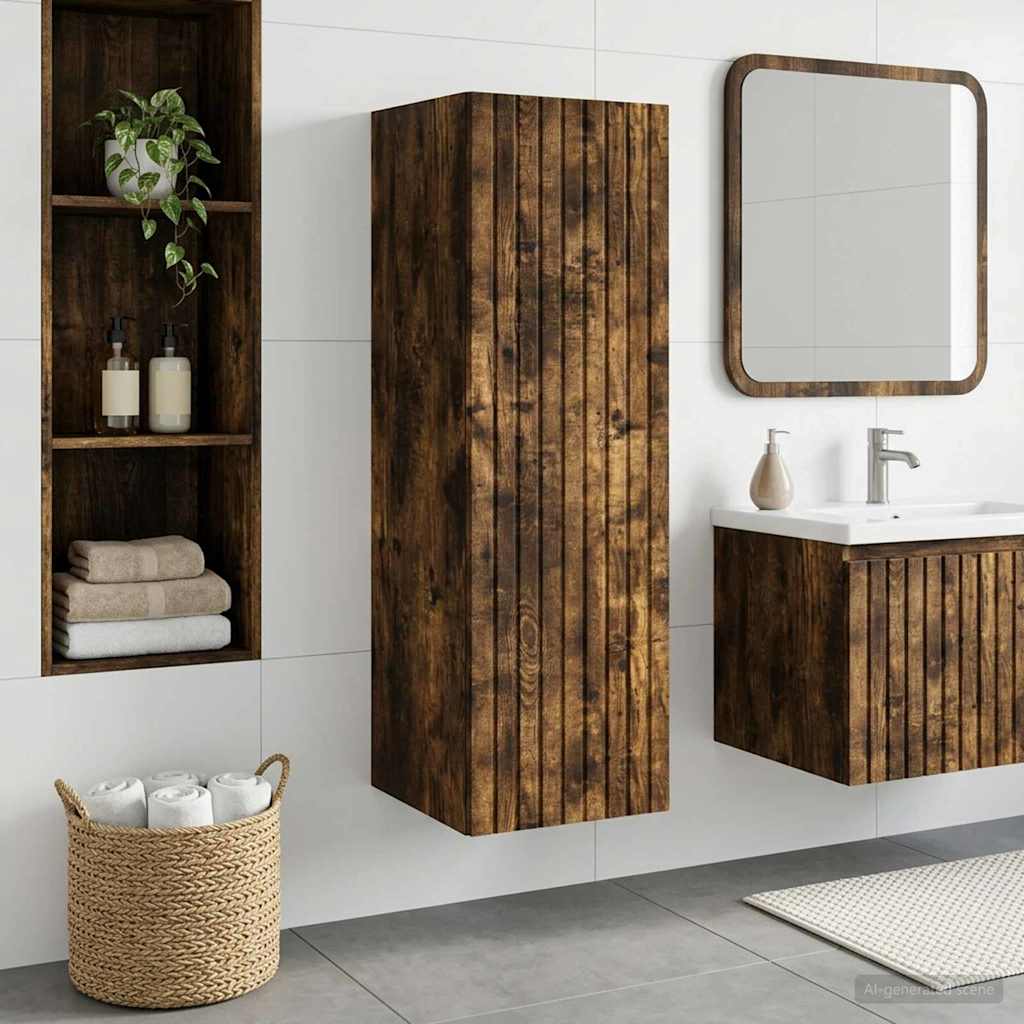 Mobiletto da Bagno a Muro Rovere Fumo 33 x 34,5 x 60 cm | homemem39