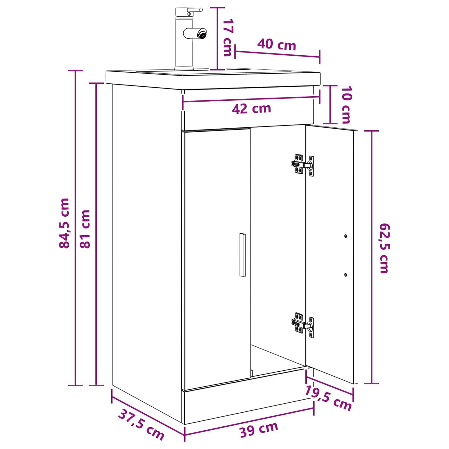 Mobile da bagno con lavabo Grigio Cemento 42 x 40 x 84,5 cm | homemem39