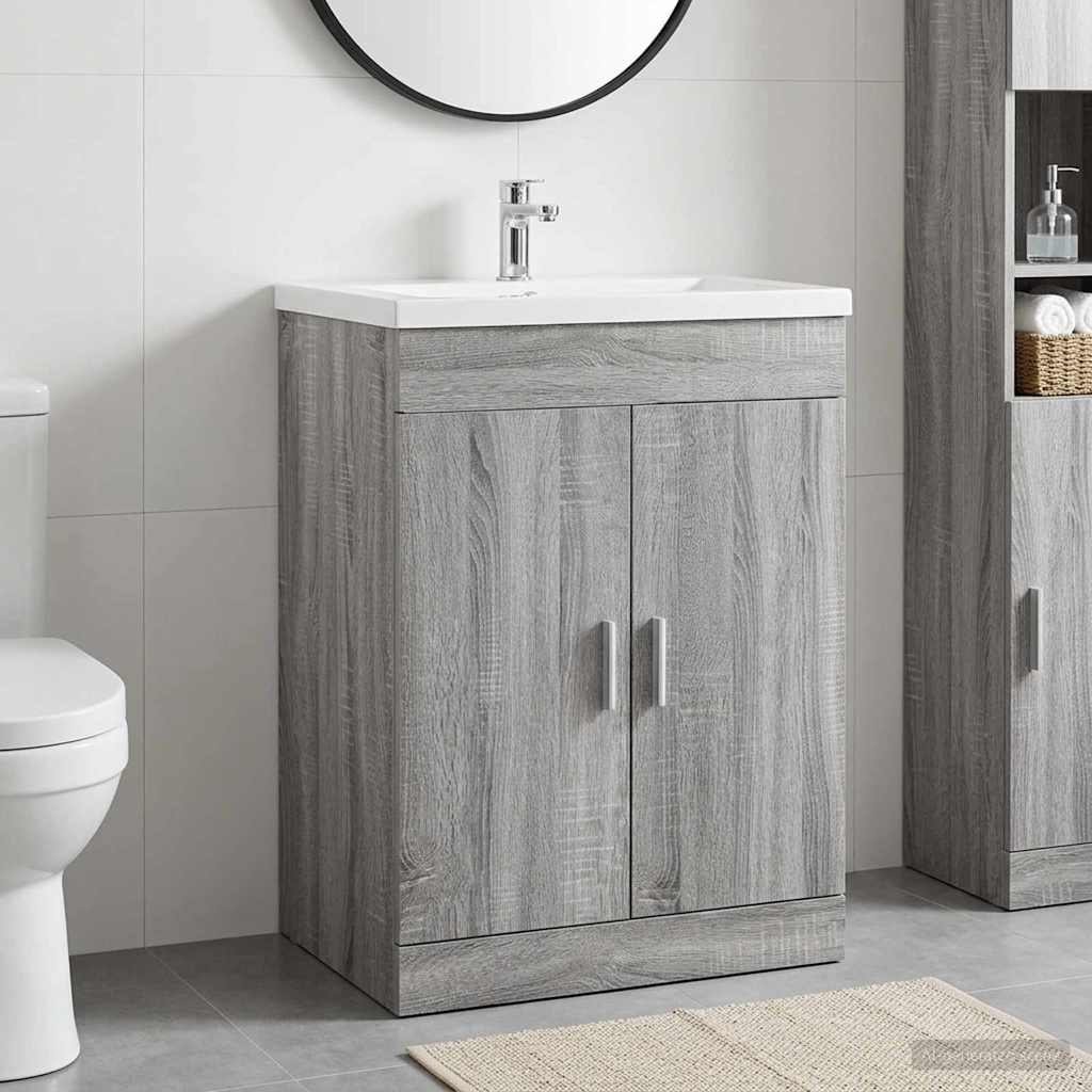 Mobiletto da Bagno Sotto Lavabo Sonoma grigio 56 x 37,5 x 81 cm | homemem39