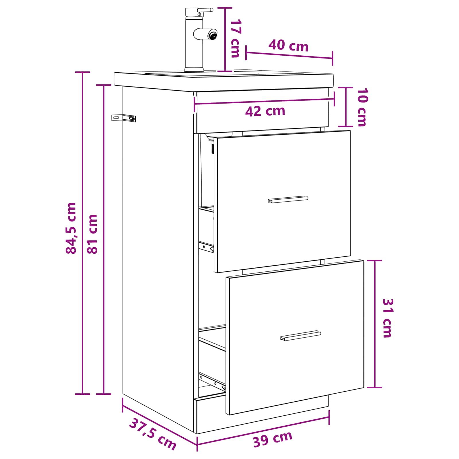 Mobile da bagno con lavabo Bianco 42 x 40 x 84,5 cm | homemem39