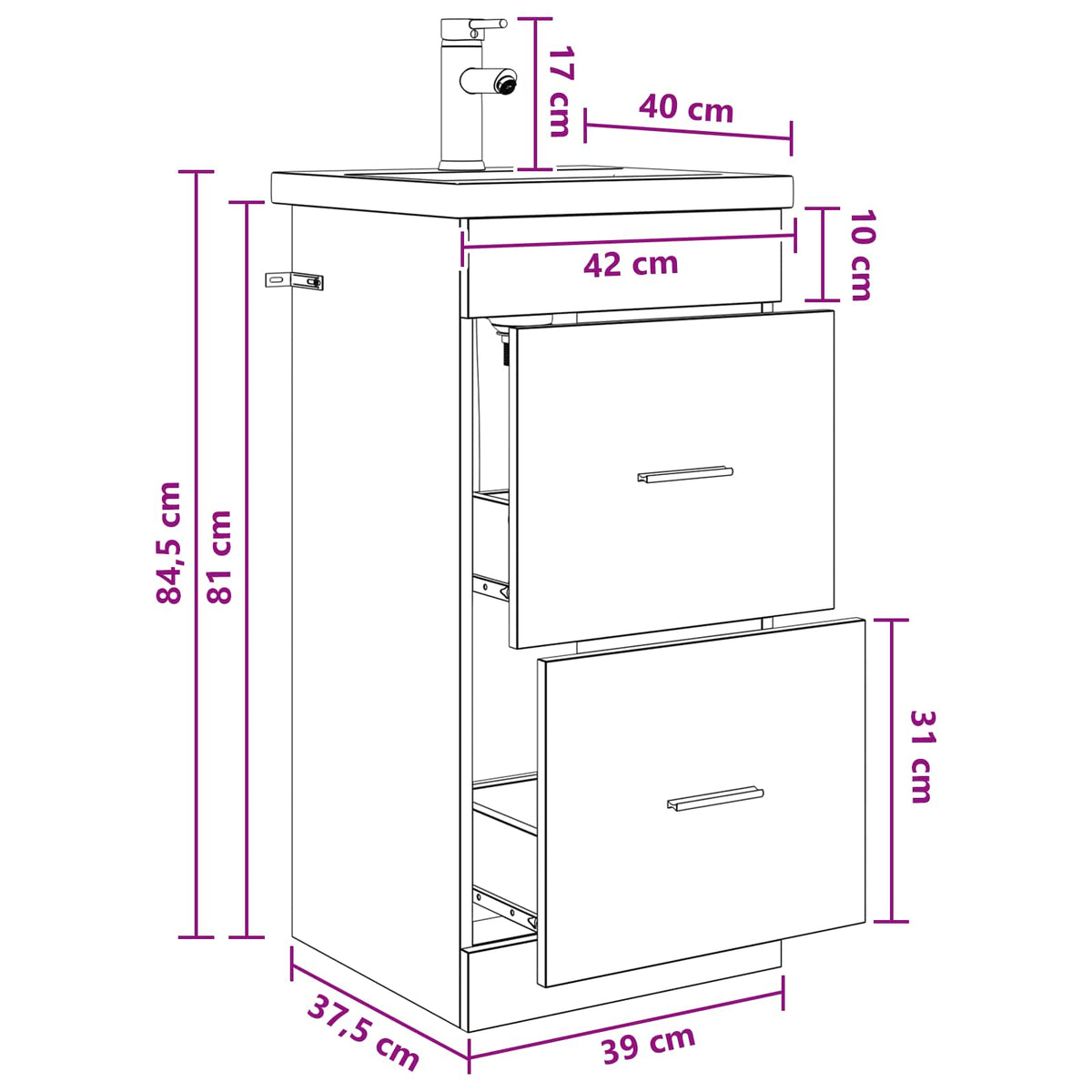 Mobile da bagno con lavabo Rovere Fumo 42 x 40 x 84,5 cm | homemem39