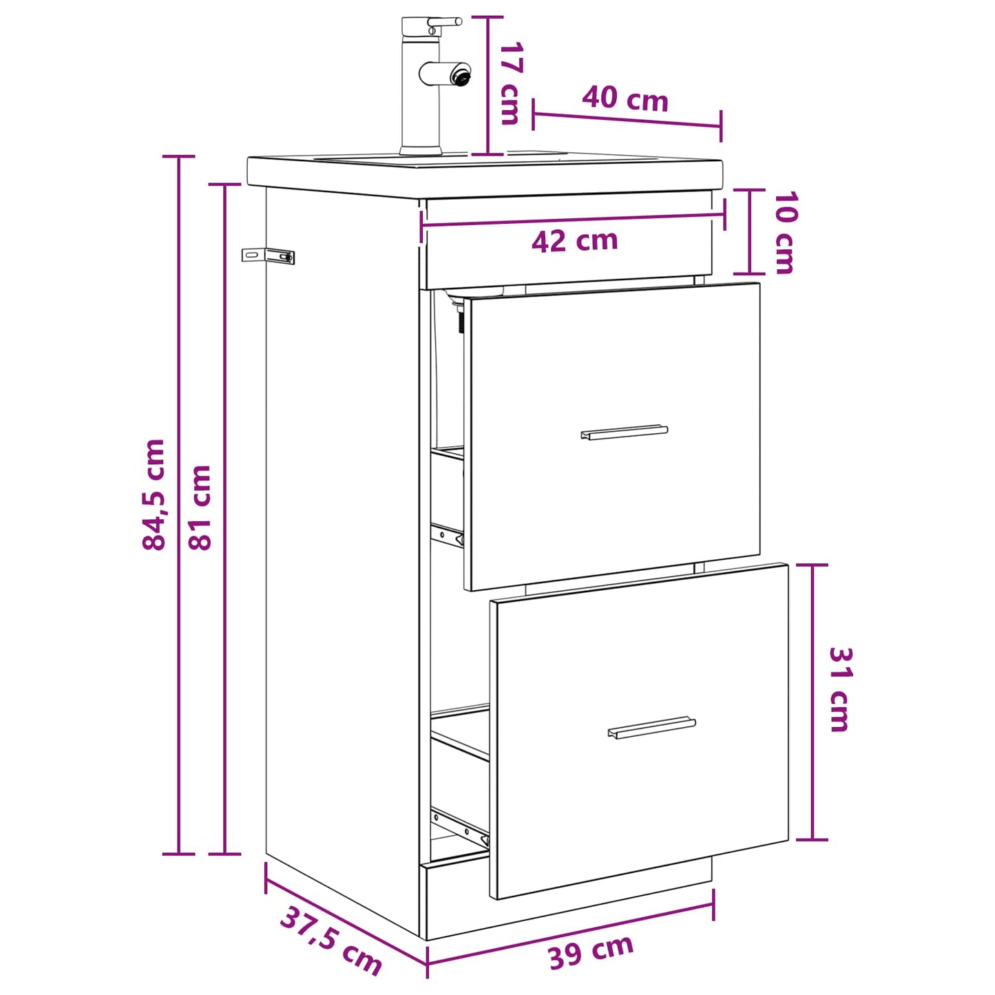 Mobile da bagno con lavabo Legno antico 42 x 40 x 84,5 cm | homemem39