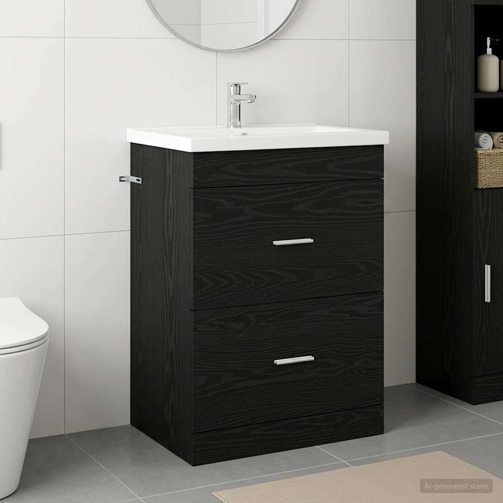 Mobiletto da Bagno Sotto Lavabo Rovere Nero 56 x 37,5 x 81 cm | homemem39