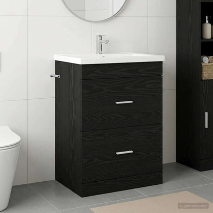 Mobiletto da Bagno Sotto Lavabo Rovere Nero 56 x 37,5 x 81 cm | homemem39