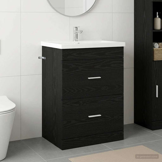 Mobiletto da Bagno Sotto Lavabo Rovere Nero 56 x 37,5 x 81 cm | homemem39