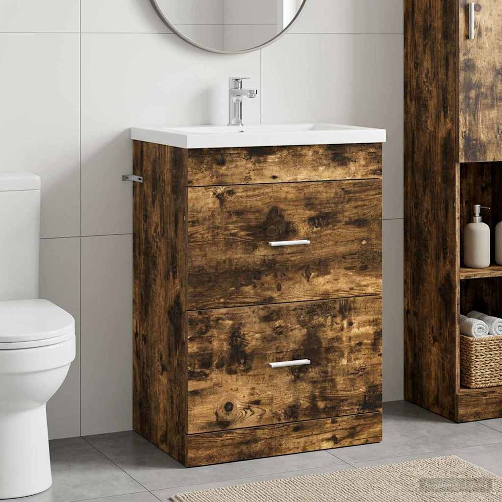 Mobiletto da Bagno Sotto Lavabo Rovere Fumo 56 x 37,5 x 81 cm | homemem39