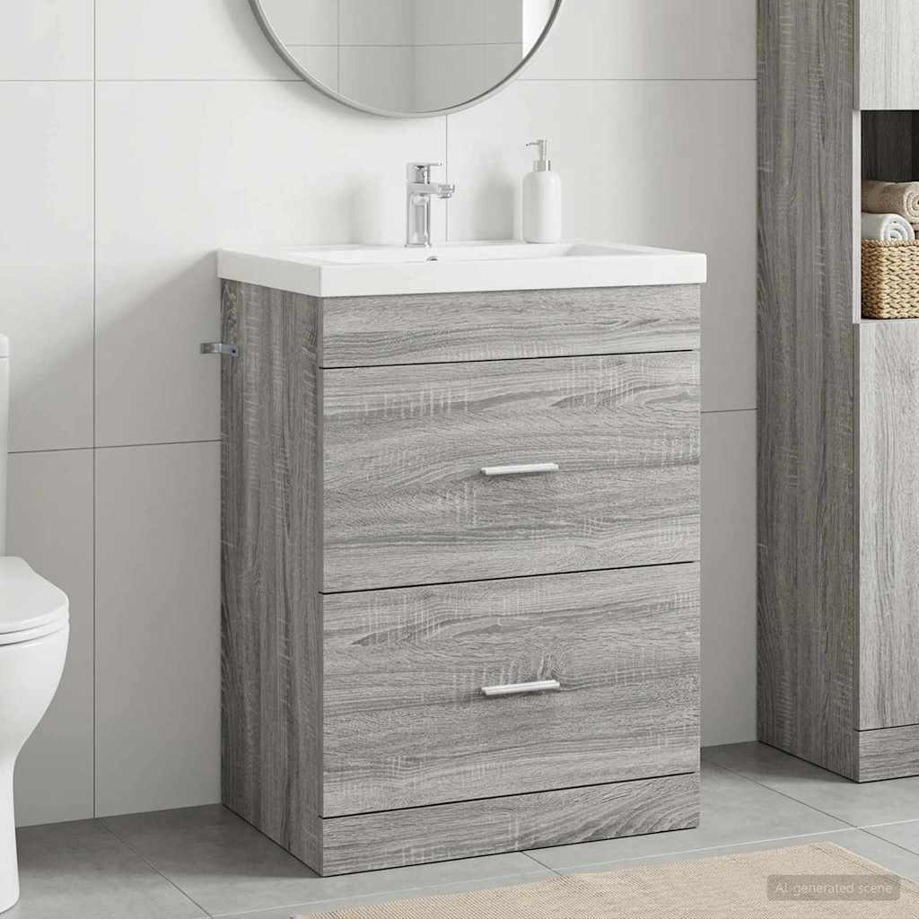 Mobiletto da Bagno Sotto Lavabo Sonoma grigio 56 x 37,5 x 81 cm | homemem39