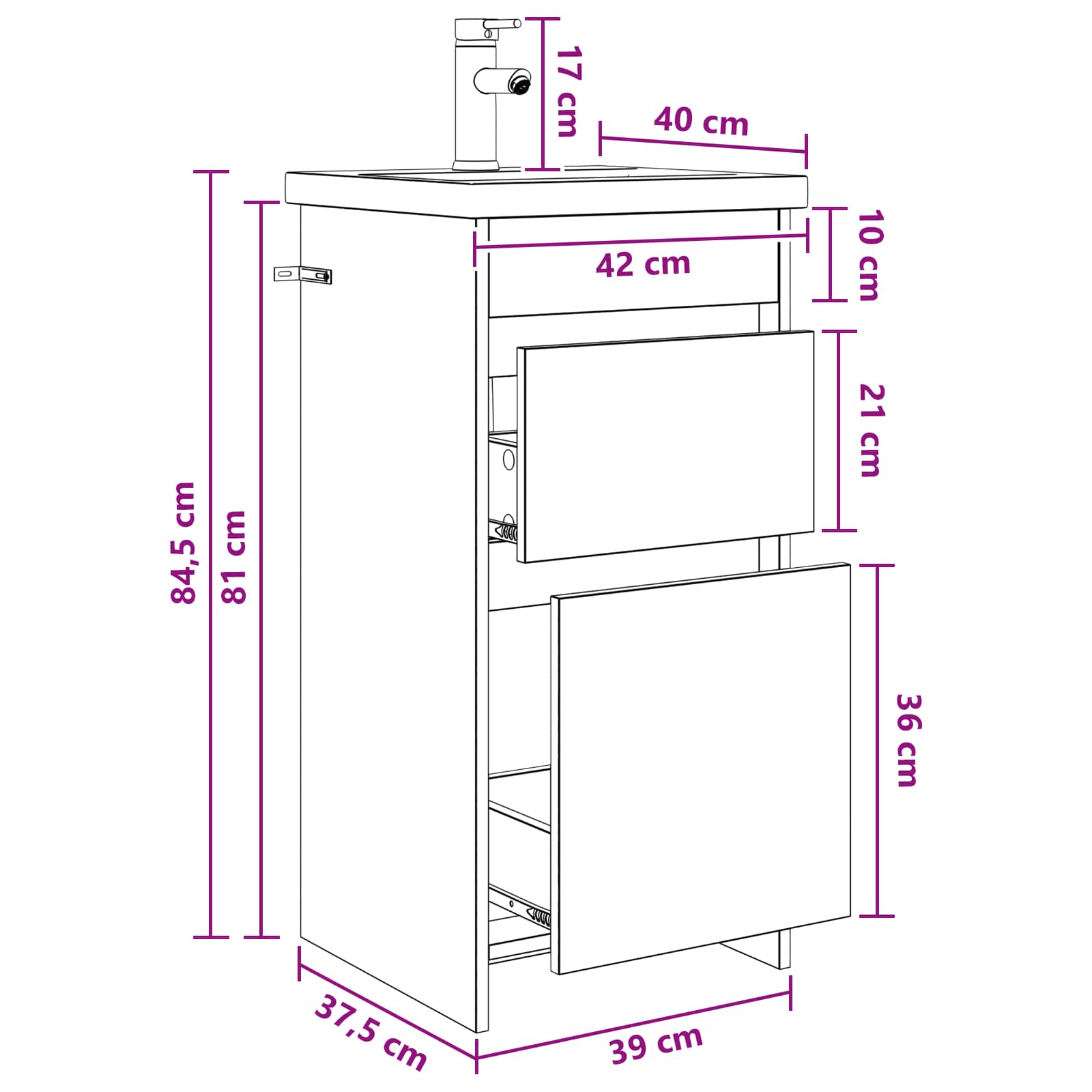 Mobile da bagno con lavabo Rovere Nero 42 x 40 x 84,5 cm | homemem39