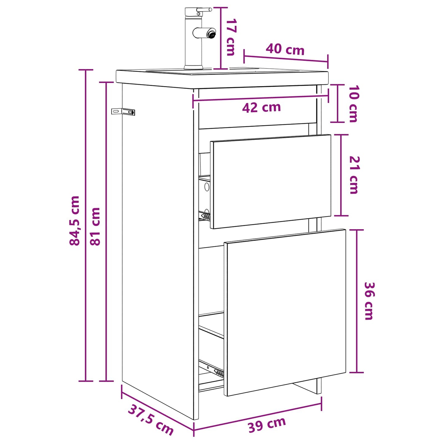 Mobile da bagno con lavabo Sonoma grigio 42 x 40 x 84,5 cm | homemem39