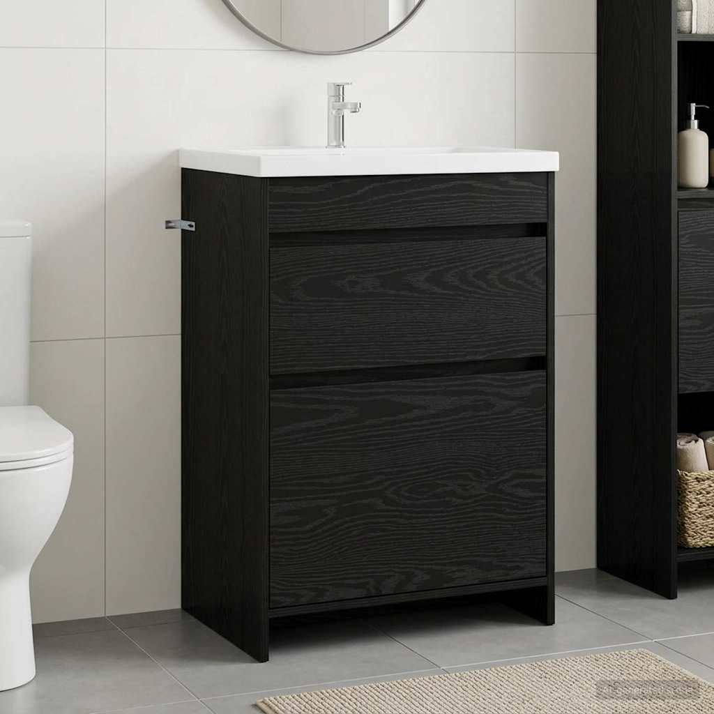 Mobiletto da Bagno Sotto Lavabo Rovere Nero 56 x 37,5 x 81 cm | homemem39