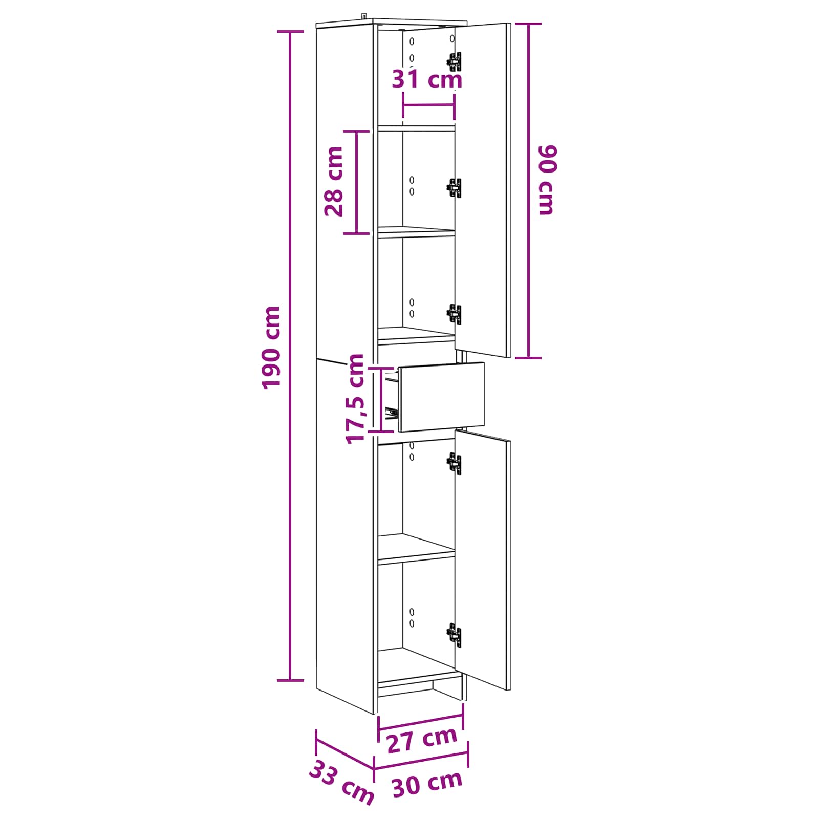 Mobile da Bagno Legno antico 30 x 33 x 190 cm | homemem39
