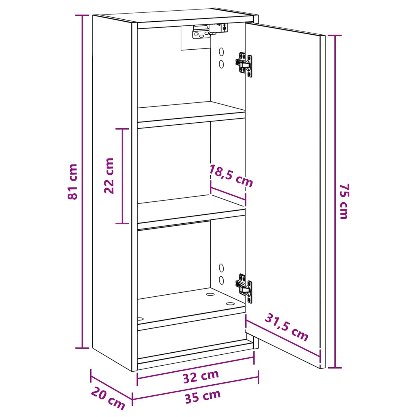 Mobile lavabo da parete Rovere Sonoma 35 x 20 x 81 cm | homemem39