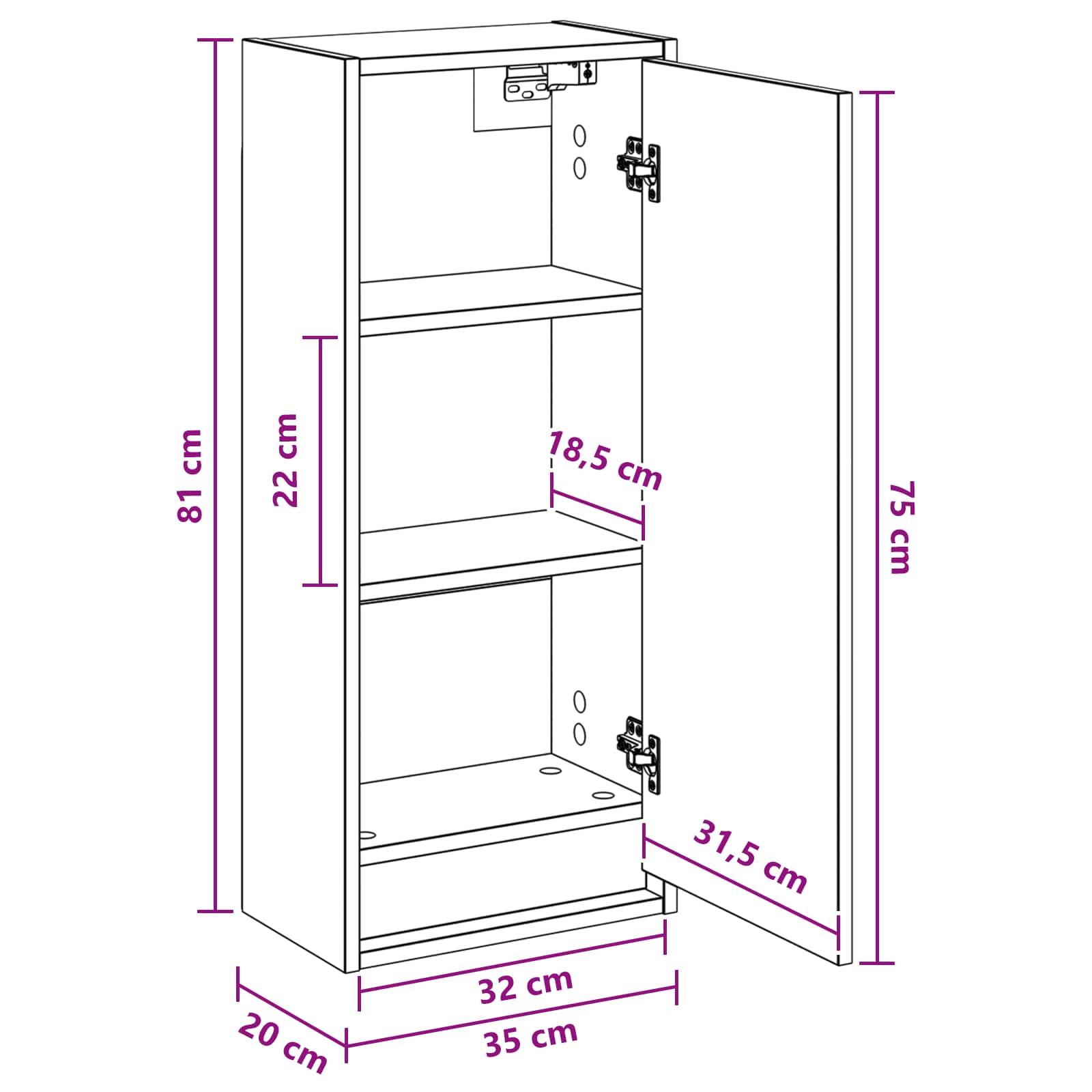 Mobile lavabo da parete Rovere Sonoma 35 x 20 x 81 cm | homemem39