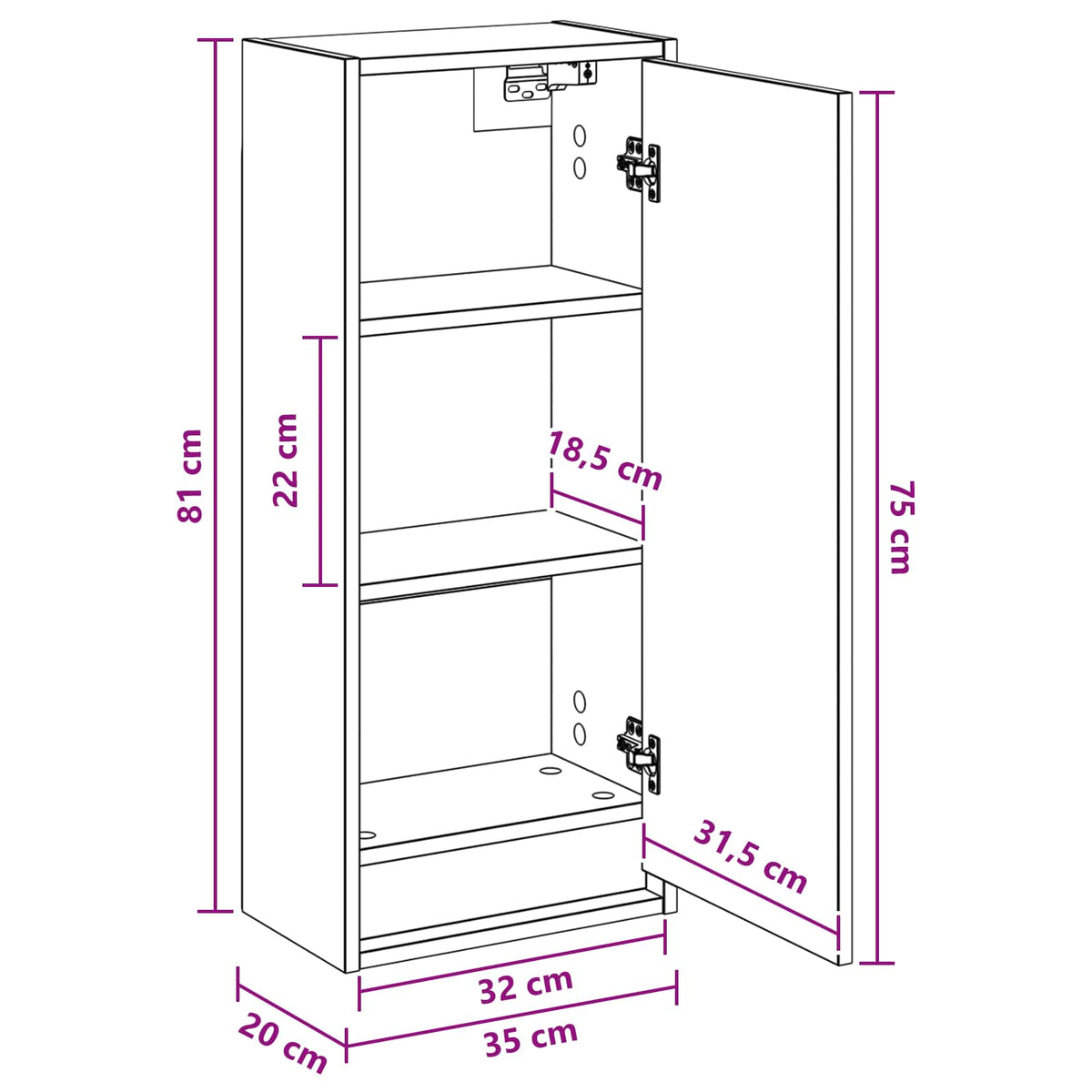 Mobile lavabo da parete Legno antico 35 x 20 x 81 cm | homemem39