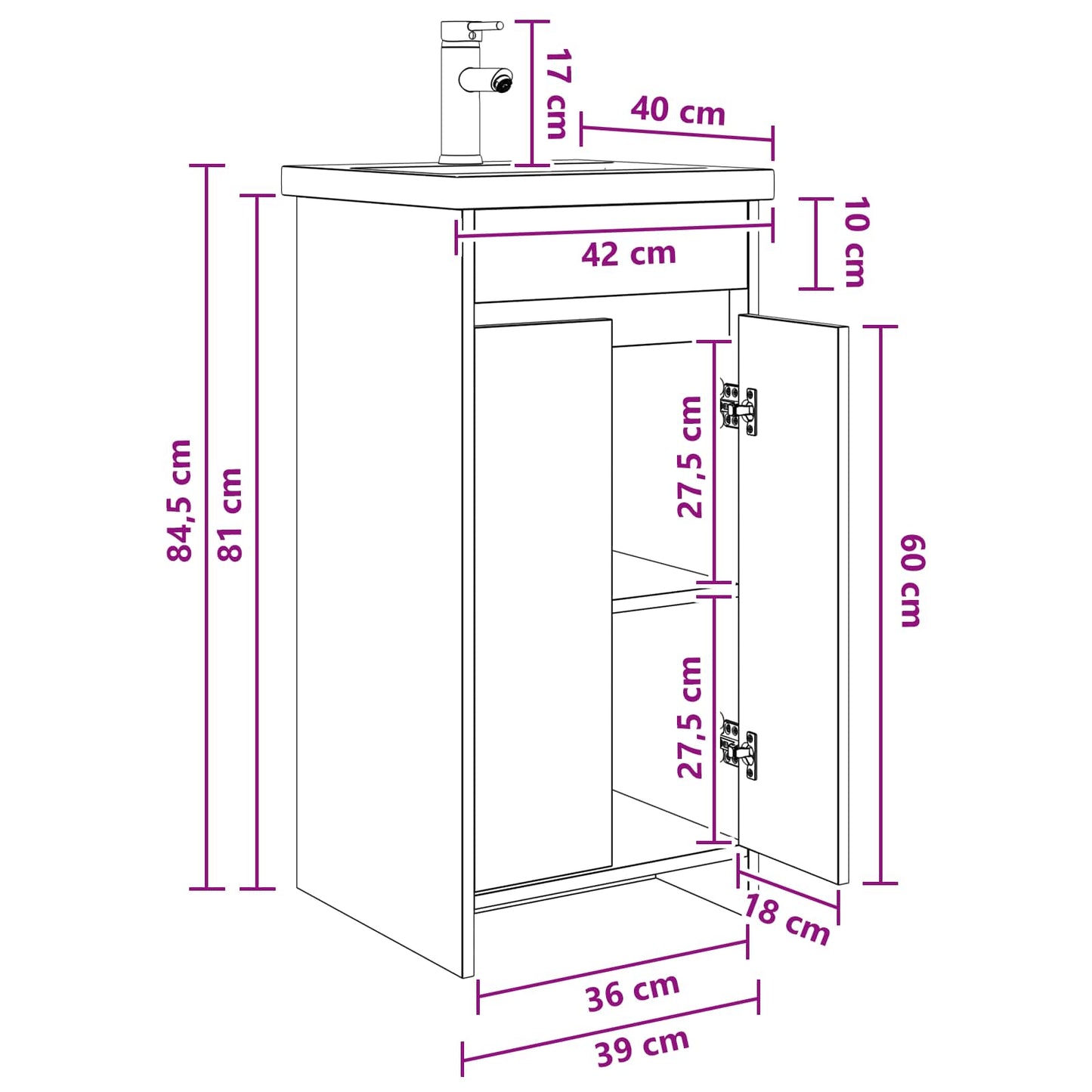Mobile da bagno con lavabo Rovere Fumo 42 x 40 x 84,5 cm | homemem39