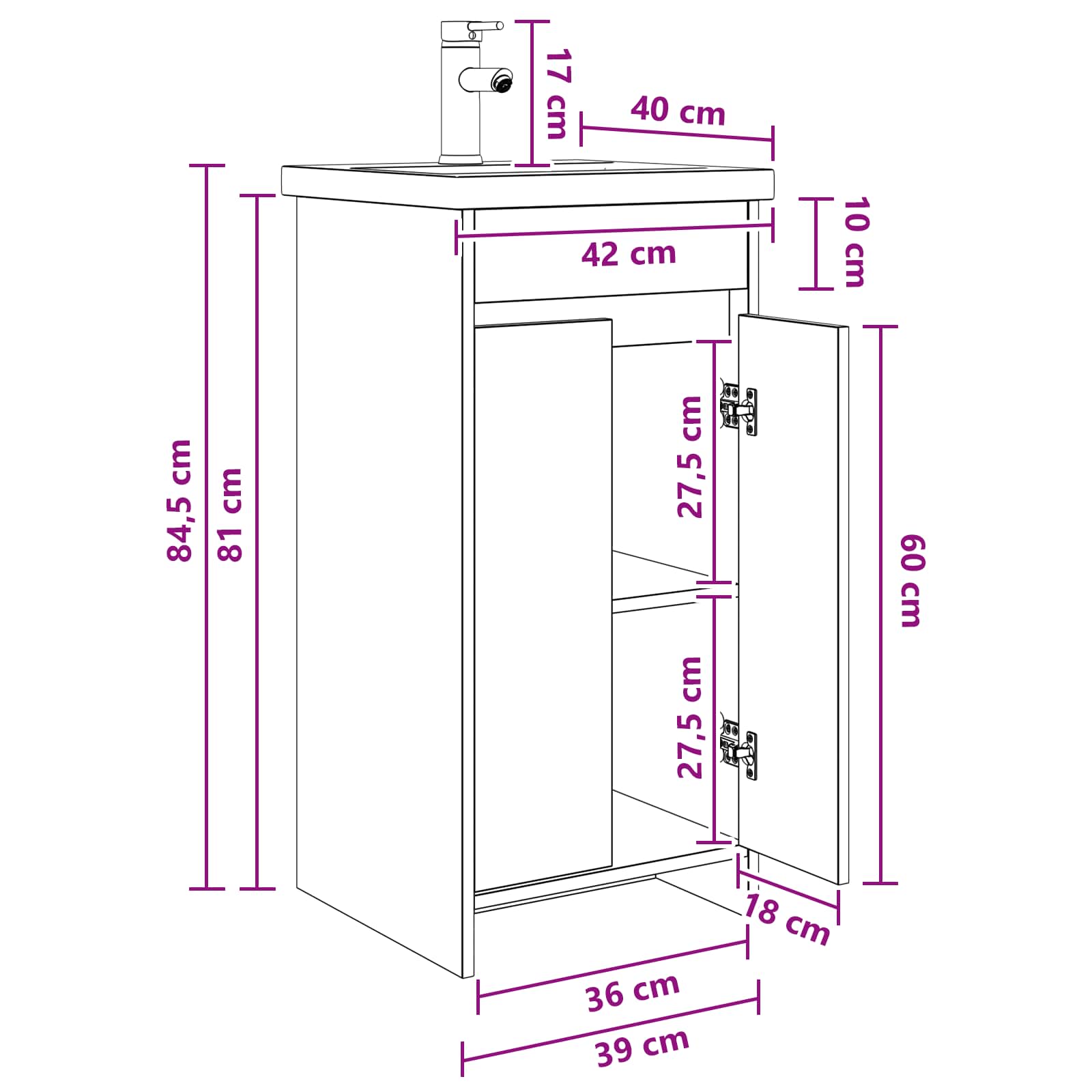 Mobile da bagno con lavabo Legno antico 42 x 40 x 84,5 cm | homemem39