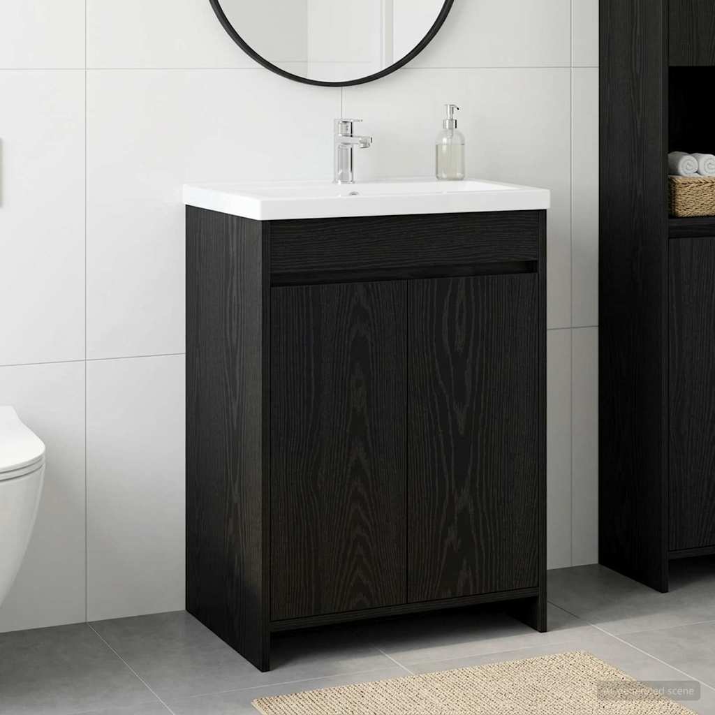 Mobiletto da Bagno Sotto Lavabo Rovere Nero 56 x 37,5 x 81 cm