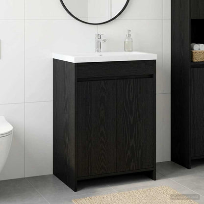 Mobiletto da Bagno Sotto Lavabo Rovere Nero 56 x 37,5 x 81 cm