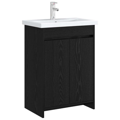 Mobiletto da Bagno Sotto Lavabo Rovere Nero 56 x 37,5 x 81 cm