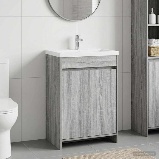Mobiletto da Bagno Sotto Lavabo Sonoma grigio 56 x 37,5 x 81 cm | homemem39