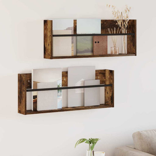 Scaffale per riviste 2 pcs Rovere fumé 80 x 12 x 30 cm